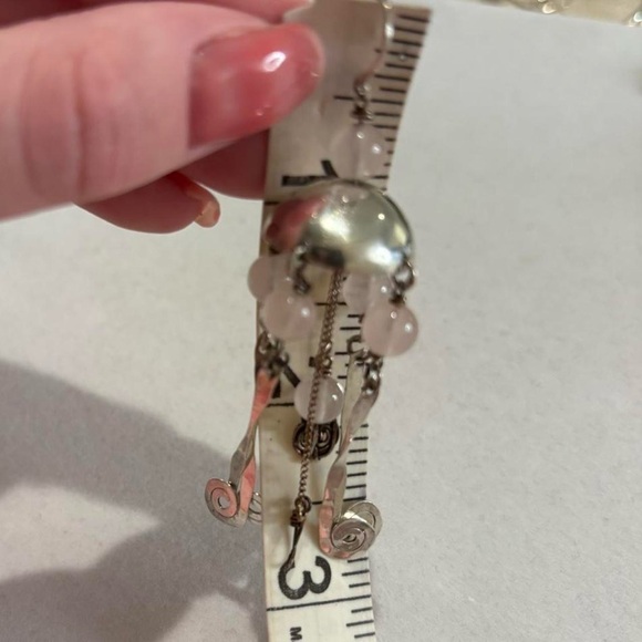 925 Sterling Silver Rose Quartz Jellyfish Dangly Statement Unique Earrings - Picture 6 of 6